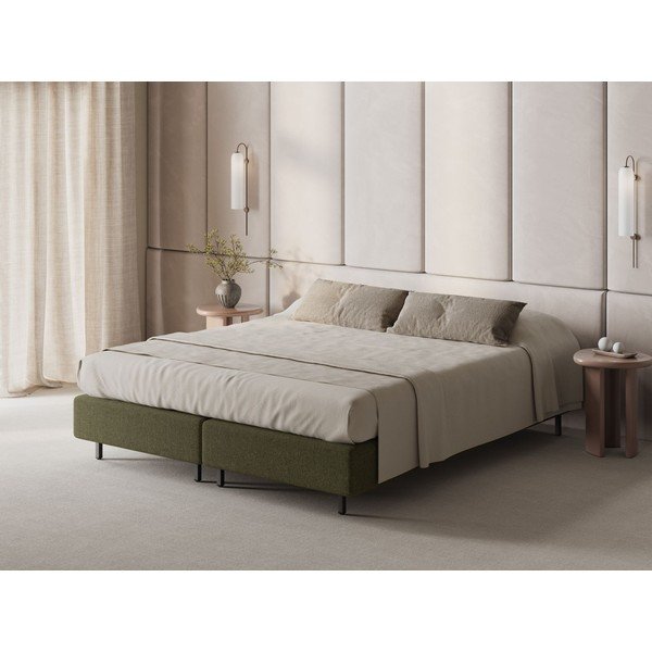 Zielone tapicerowane łóżko dwuosobowe bez zagłówka 180x200 cm Whale – Micadoni -image-1