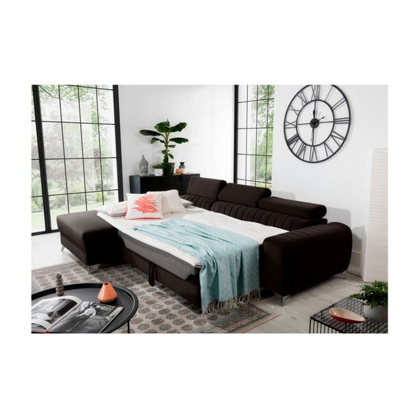 Ciemnobrązowy aksamitny rozkładany/ze schowkiem narożnik (lewostronny/z szezlongiem) Grayson – ELTAP-image-4