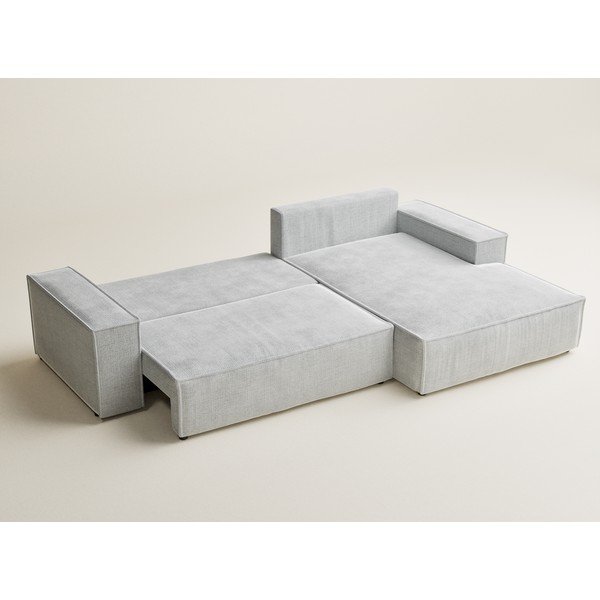 Jasnoszary rozkładany/ze schowkiem narożnik z tkaniny szenilowej (prawostronny/z szezlongiem) Maze – Maison de Rêve-image-4