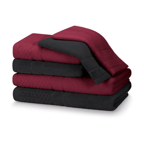 Czerwono-czarne bawełniane ręczniki zestaw 6 szt. frotte Rubrum – AmeliaHome