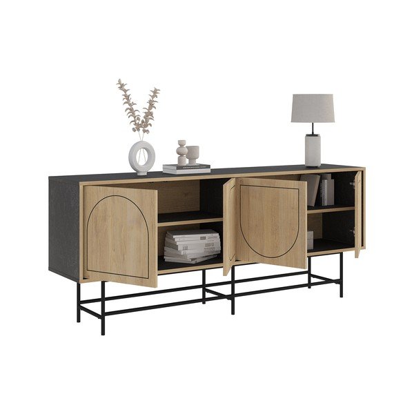 Czarna niska komoda w dekorze dębu 187x77,5 cm Giana – Marckeric-image-4