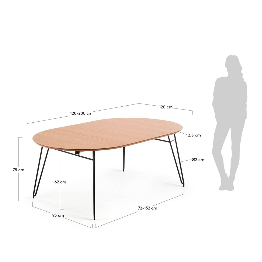 Rozkładany stół do jadalni z blatem w dekorze drewna dębowego Kave Home Novaks, ø 120 cm (zdjęcie 8)
