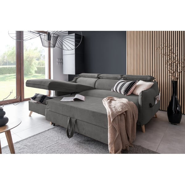 Ciemnoszary aksamitny rozkładany narożnik (lewostronny) Sweet Harmony – Miuform-image-4