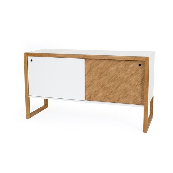 Brązowo-biała komoda z drewna dębowego Woodman Cubis-image-2