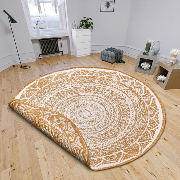 Żółto-biały okrągły dywan odpowiedni na zewnątrz ø 140 cm Siruma – NORTHRUGS-image-1