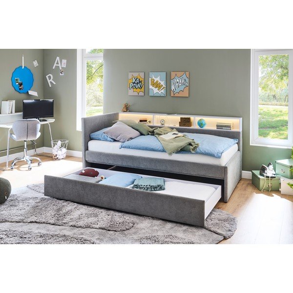 Szare narożne łóżko dziecięce ze schowkiem bez stelaża 90x200 cm Uno – Meise Möbel-image-3