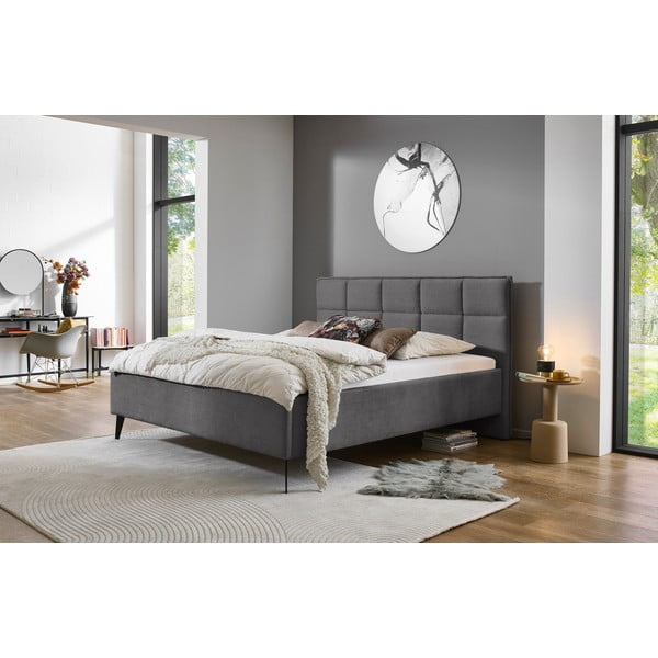 Antracytowe tapicerowane łóżko dwuosobowe ze schowkiem ze stelażem 180x200 cm Paulo – Meise Möbel-image-1