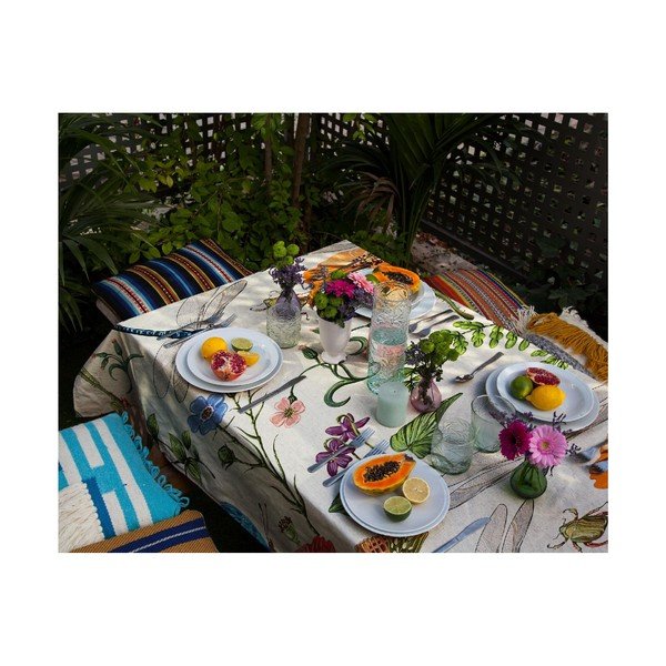 Obrus z domieszką lnu Madre Selva Tierra Bella, 140x140 cm-image-1