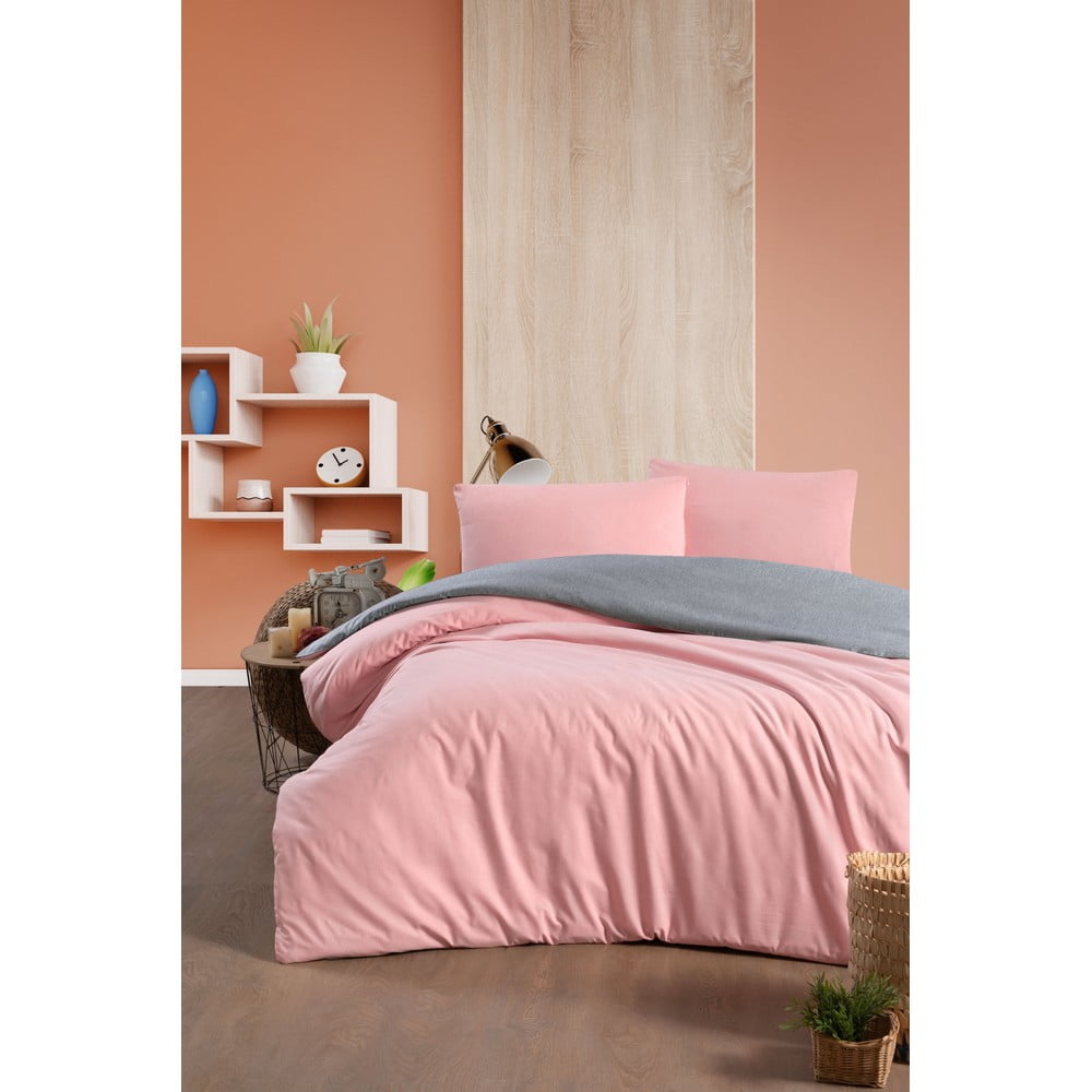 Łososiowo-szara bawełniana pościel dwuosobowa z prześcieradłem 200x220 cm – Mila Home (zdjęcie 2)