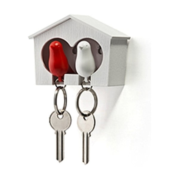 Biały
  wieszak na klucze z czerwonym i białym breloczkiem Qualy Duo Sparrow