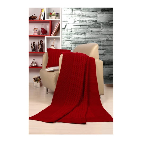 Zestaw czerwonej narzuty i poduszki Kate Louise Tricot Blanket Set Sultan