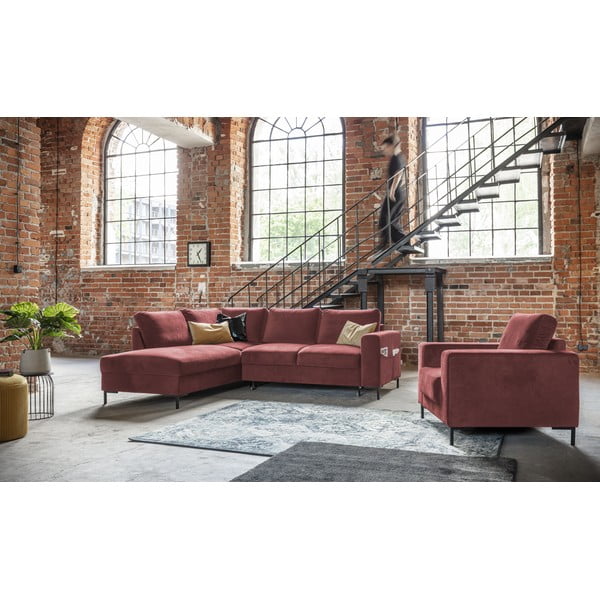 Różowy aksamitny rozkładany narożnik (lewostronny) Lofty Lilly – Miuform-image-1