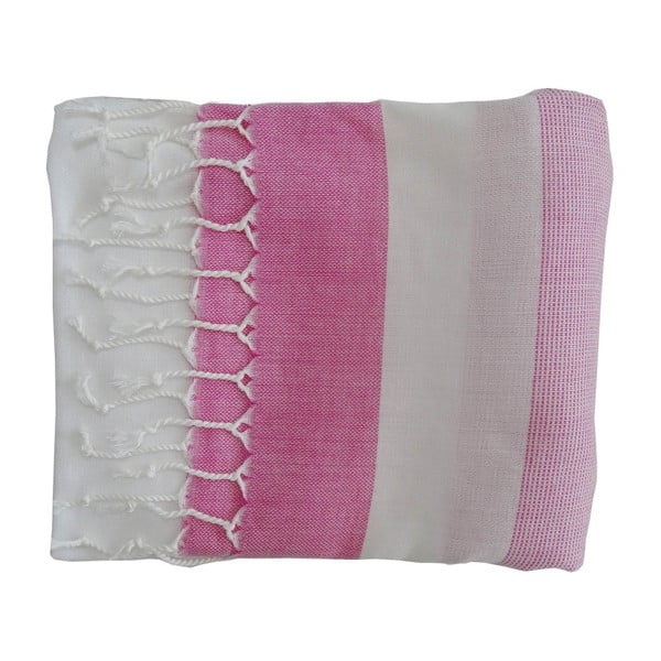 Różowy ręcznik tkany ręcznie z wysokiej jakości bawełny, Hammam Gokku 100x180 cm