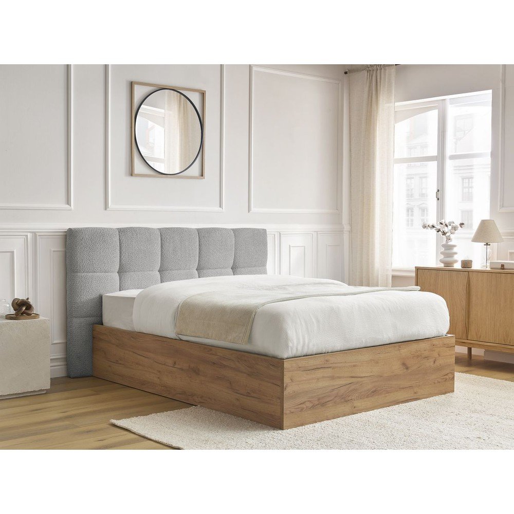 Szare tapicerowane tapicerowane/z płyty wiórowej łóżko dwuosobowe ze schowkiem ze stelażem 160x200 cm Kumo – Bobochic Paris (zdjęcie 9)