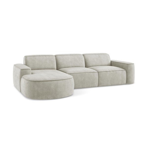 Kremowy narożnik z tkaniny szenilowej (lewostronny/z szezlongiem) Omao – Makamii-image-4