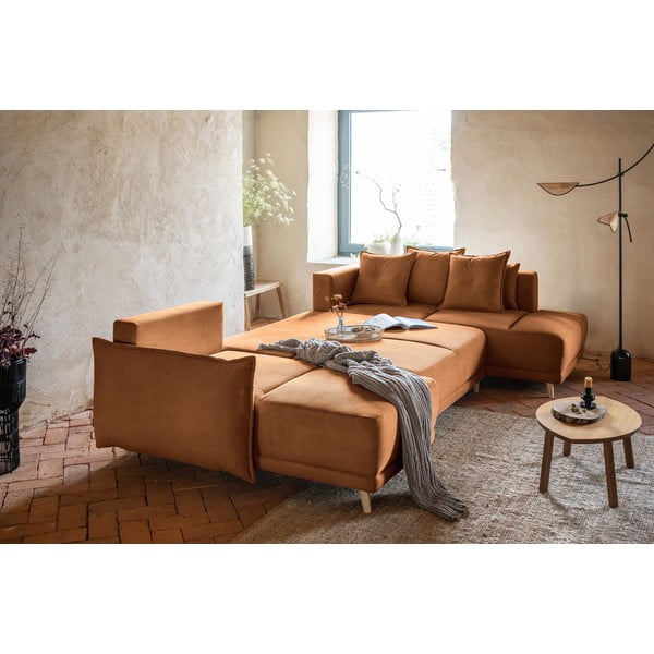 Ceglasty sztruksowy rozkładany narożnik (prawostronny/w kształcie litery U) Lazy Lukka – Miuform-image-4