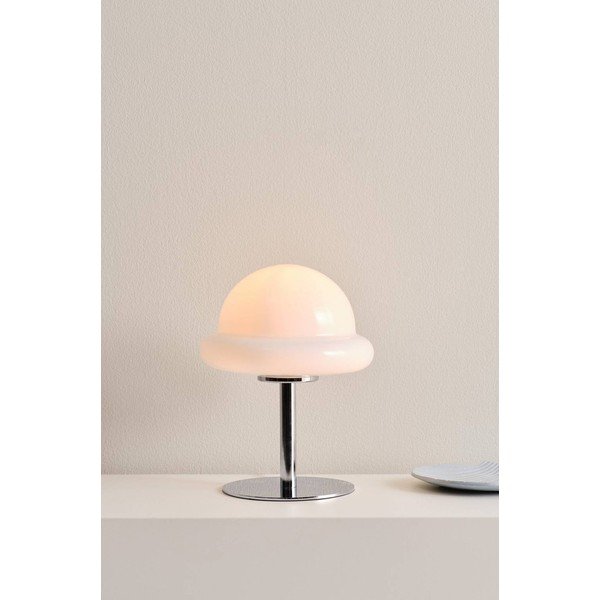 Biała/w kolorze srebra z połyskiem lampa stołowa z opalowego szkła (wysokość 26 cm) Bubba – Jotex-image-1