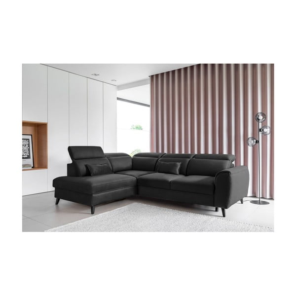 Ciemnoszary aksamitny rozkładany/ze schowkiem narożnik (prawostronny/w kształcie litery L) Noble – ELTAP-image-1