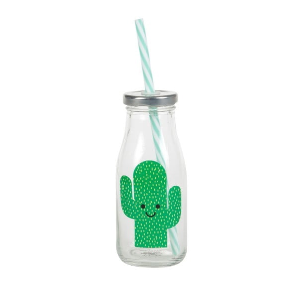 Szklanka/słoik ze słomką i wieczkiem Sass & Belle Cactus Mini Milk Bottle
