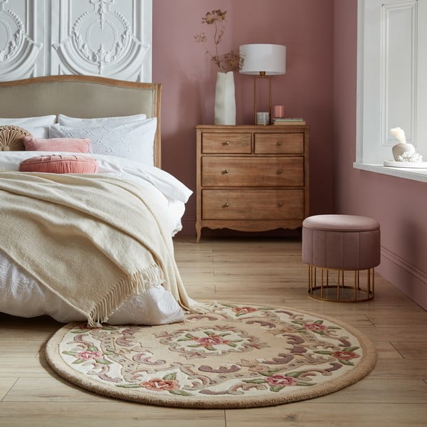 Beżowy wełniany dywan Flair Rugs Aubusson, ⌀ 120 cm-image-1