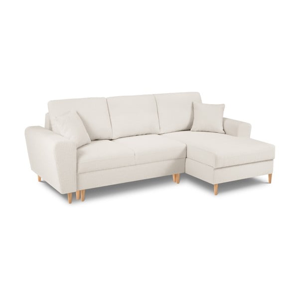 Beżowy rozkładany narożnik ze schowkiem z materiału bouclé (prawostronny/z szezlongiem) Kyoto – Cosmopolitan Design-image-1