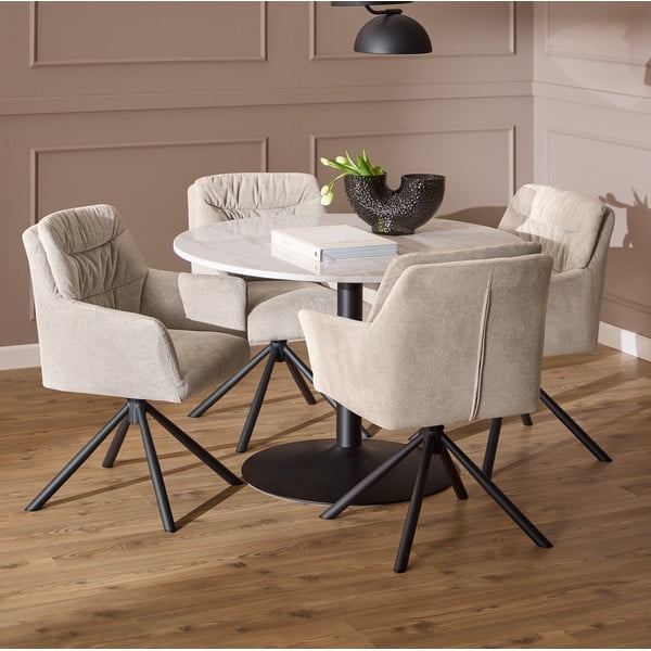 Beżowy tapicerowany fotel jadalniany z podłokietnikami Alonso – Actona-image-1