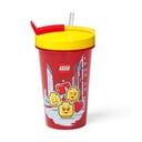 Czerwony kubek podróżny z żółtym wieczkiem i słomką LEGO® Iconic, 500 ml