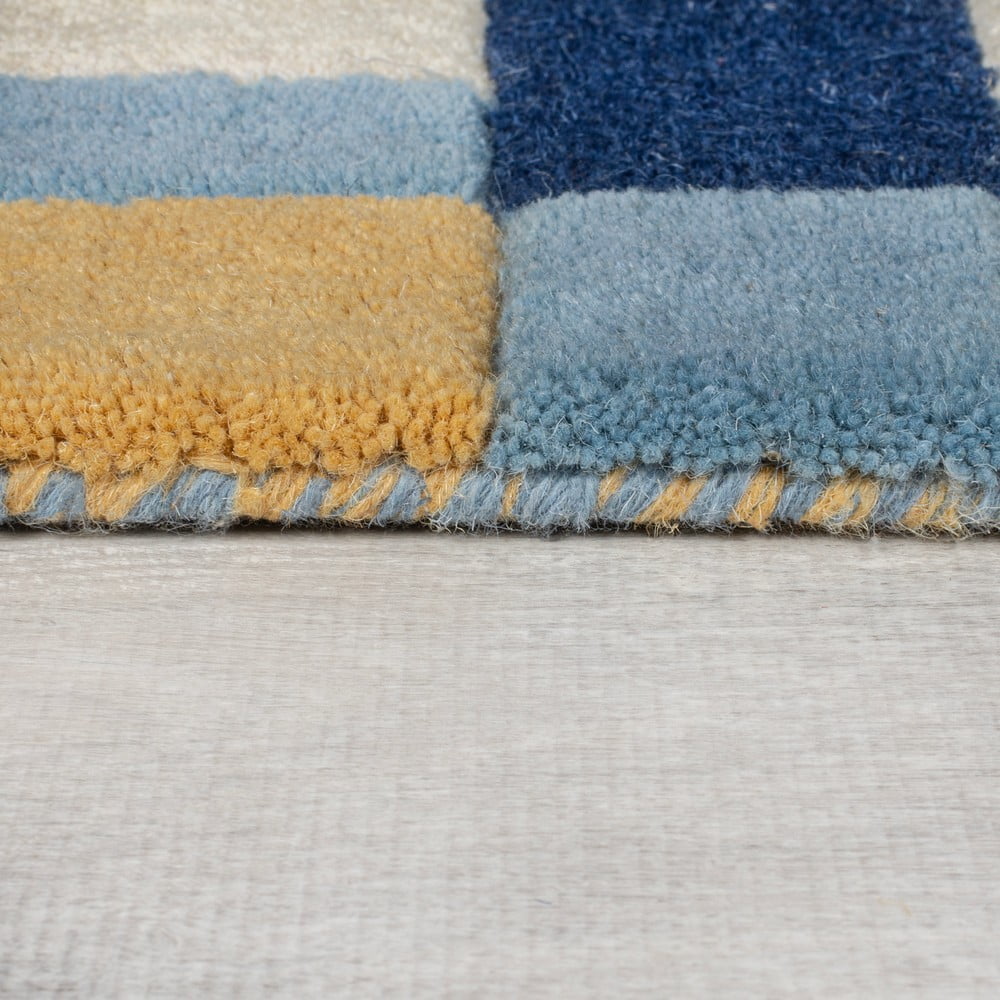 Niebieski wełniany chodnik tkany ręcznie 60x230 cm Kai Wool Border – Flair Rugs (zdjęcie 5)