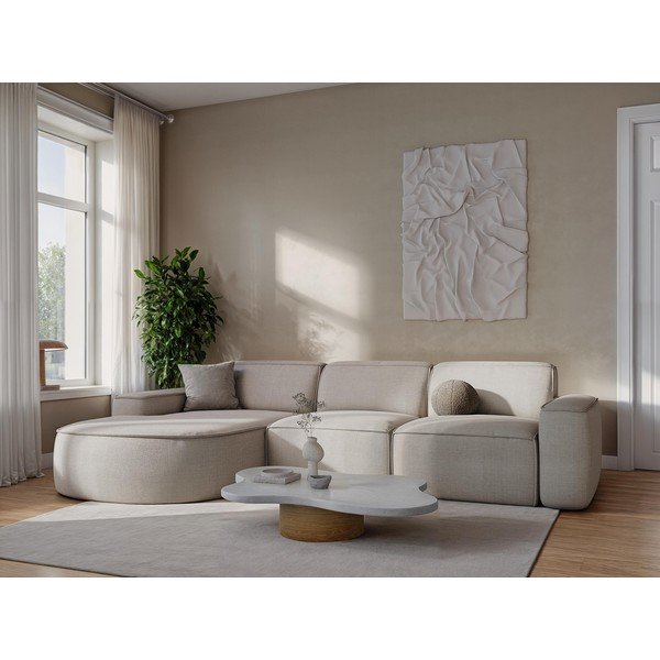 Jasnoszary narożnik z tkaniny szenilowej (prawostronny/z szezlongiem) Omao – Makamii-image-1