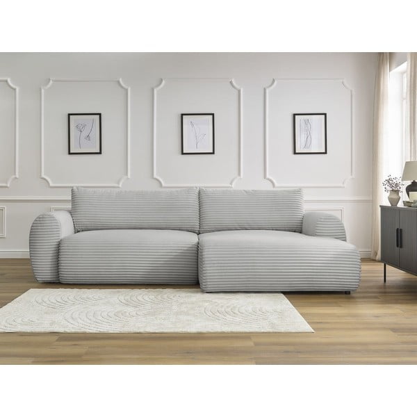 Jasnoszary sztruksowy rozkładany narożnik (prawostronny) Lucien – Bobochic Paris-image-1