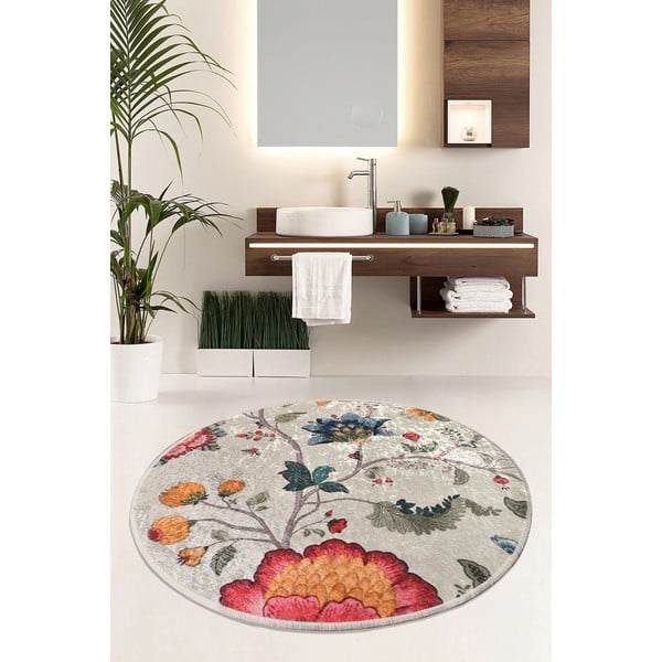 Szary aksamitny dywanik łazienkowy ø 140 cm Vintage Flower – Foutastic-image-1