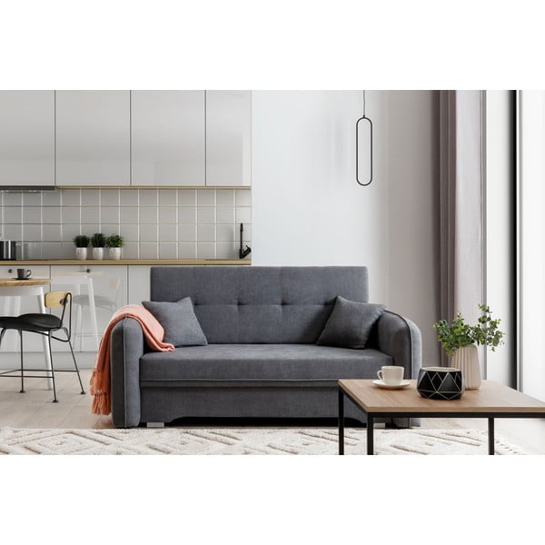 Szara rozkładana/ze schowkiem sofa z tkaniny szenilowej 155 cm Laine – ELTAP-image-1