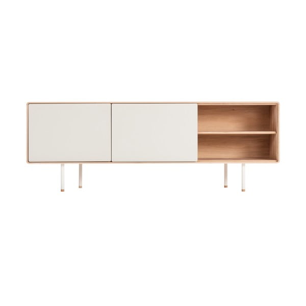 Biało-naturalna szafka pod TV z litego drewna dębowego 180x64 cm Fina – Gazzda