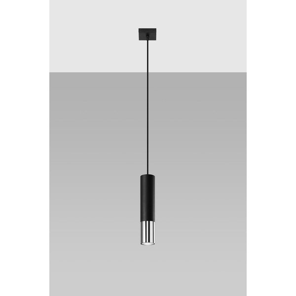 Metalowa lampa wisząca w czarno-srebrnym kolorze ø 8 cm Longbot – Sollux-image-3