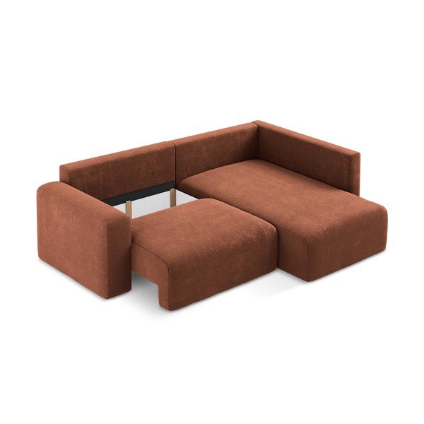 Rozkładany/ze schowkiem narożnik z tkaniny szenilowej (prawostronny/w kształcie litery L) w kolorze terakoty Kona – Makamii-image-4