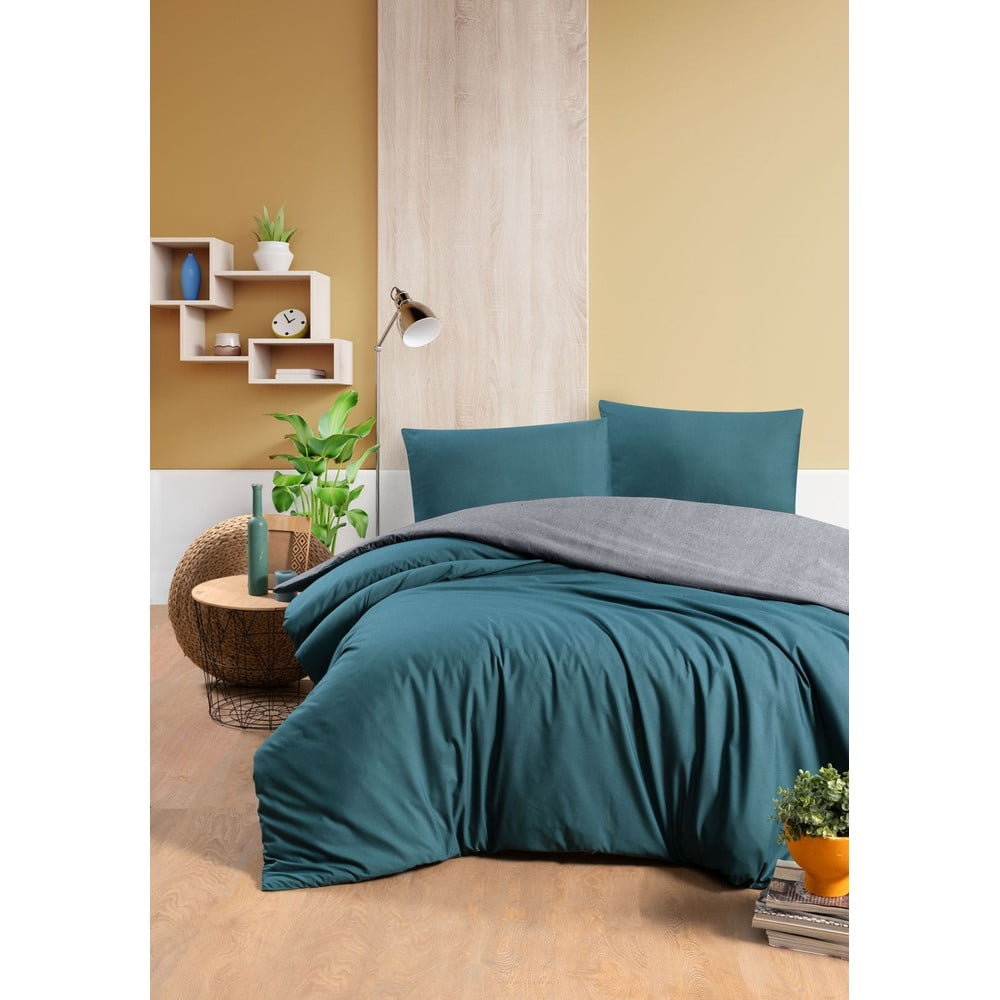 Morsko-szara bawełniana pościel jednoosobowa z prześcieradłem 160x220 cm – Mila Home (zdjęcie 2)