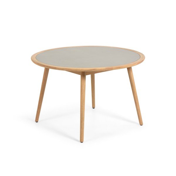 Stół ogrodowy z drewna eukaliptusa z betonowym blatem Kave Home Glynis Nina, ⌀ 120 cm