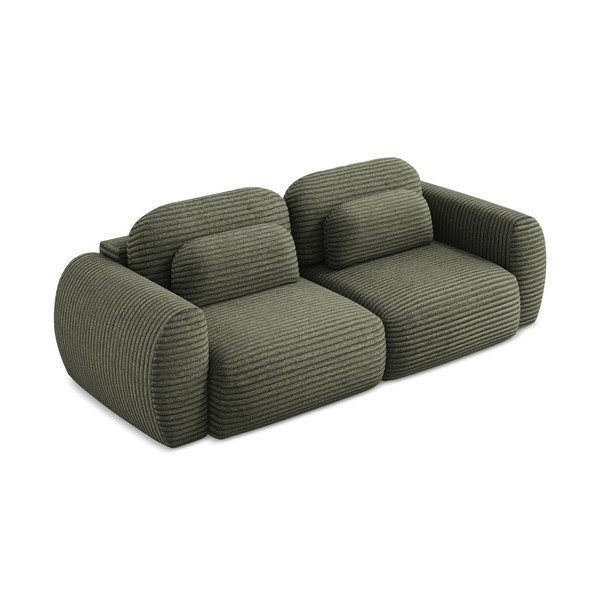 Zielona sztruksowa rozkładana sofa ze schowkiem 266 cm Kini – Makamii-image-2