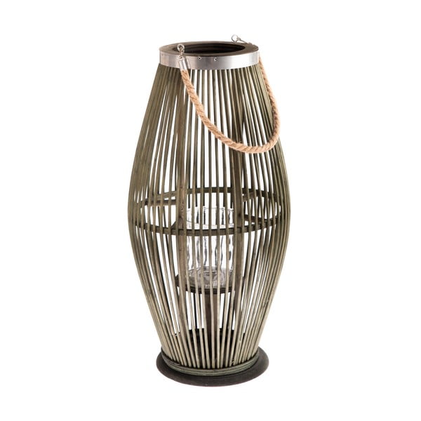 Zielony szklany lampion z bambusową konstrukcją Dakls, wys. 59 cm