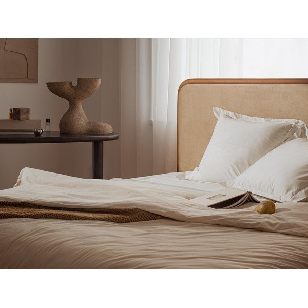 Pomarańczowe tapicerowane łóżko dwuosobowe ze stelażem 180x200 cm Aveline – Micadoni -image-4