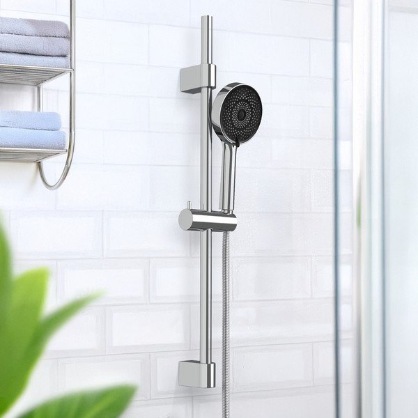 Zestaw prysznicowy ze stali nierdzewnej w kolorze srebra ze słuchawką prysznicową/z drążkiem z suwakiem 70 cm Softwater – Wenko-image-1