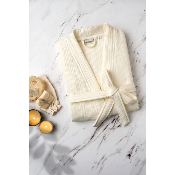 Kremowy szlafrok muślinowy w rozmiarze L/XL Kimono – Foutastic-image-3