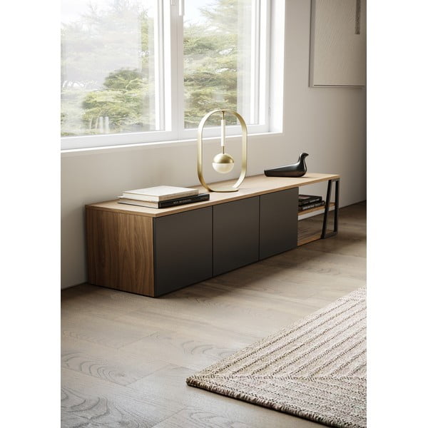 Czarna szafka pod TV w dekorze orzecha 190x45 cm Albi – TemaHome-image-1