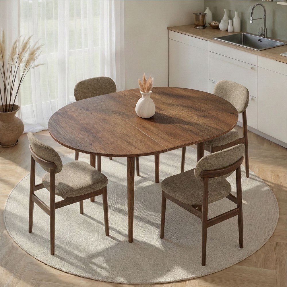 Okrągły rozkładany stół z dodatkowym blatem w dekorze orzecha ø 100 cm Viona – Kalune Design (zdjęcie 3)