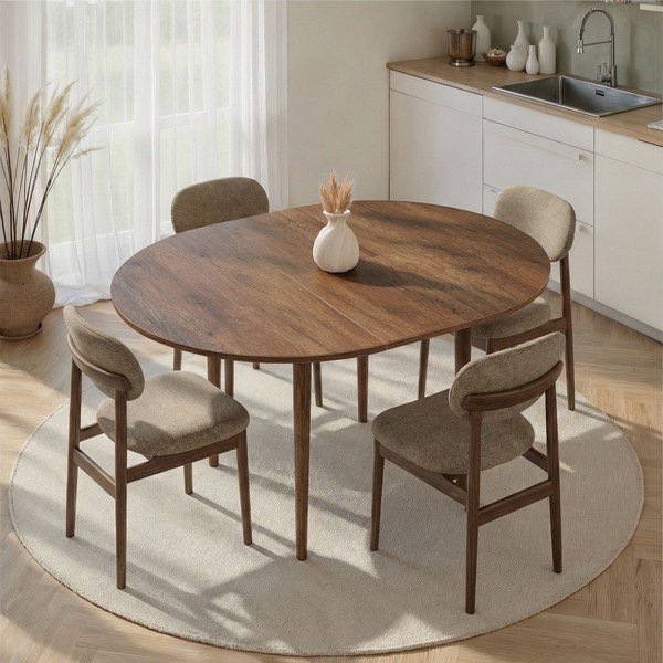 Okrągły rozkładany stół z dodatkowym blatem w dekorze orzecha ø 100 cm Viona – Kalune Design-image-1