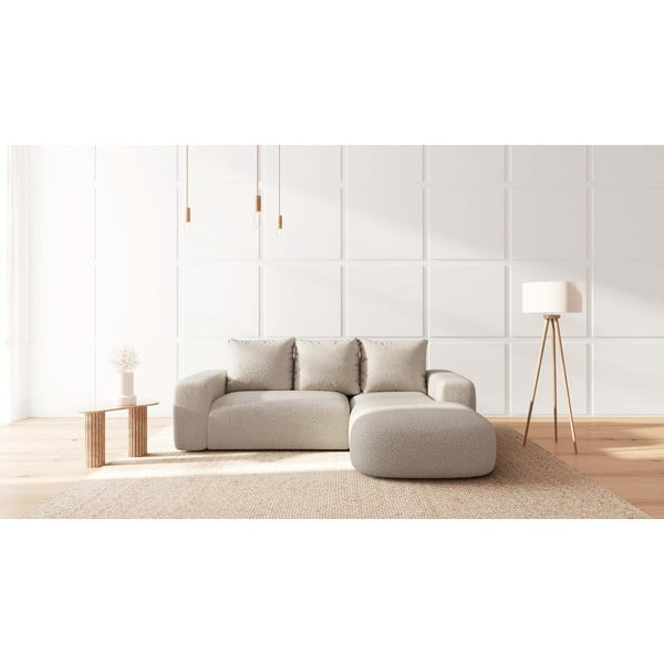 Kremowy narożnik z materiału bouclé Bouclé (prawostronny) Feiro – MESONICA-image-1