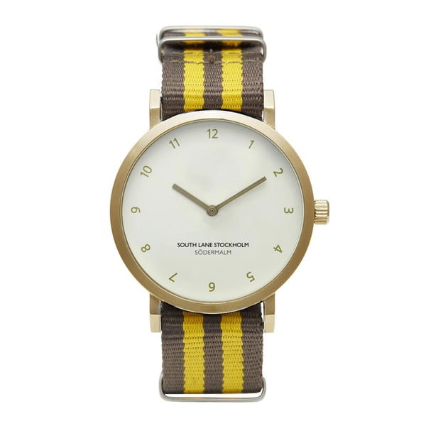 Zegarek unisex z brązowo-żółtym paskiem South Lane Stockholm Sodermalm Gold Stripes