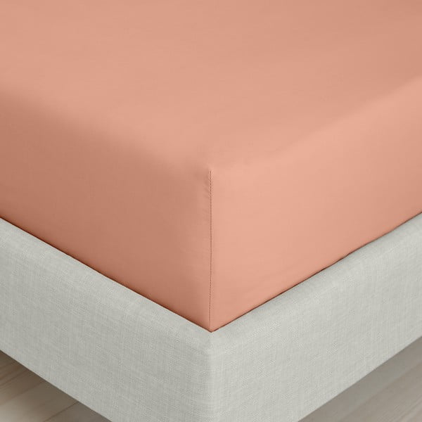 Prześcieradło z perkalu bawełnianego z gumką w kolorze terakoty 90x190 cm Cotton Percale – Bianca-image-3
