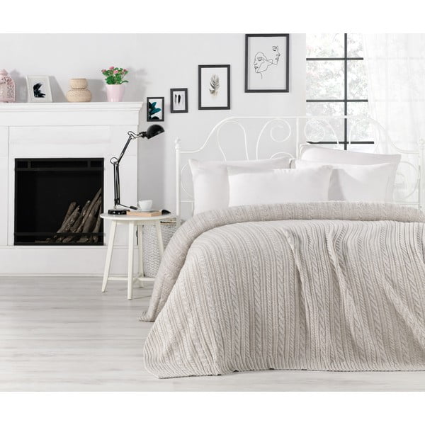 Szarobeżowa narzuta na łóżko z domieszką bawełny Homemania Decor Camila, 220x240 cm