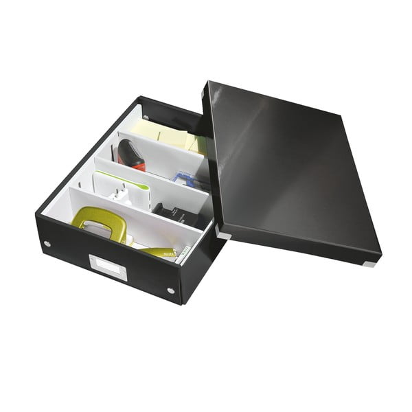 Czarny kartonowy pojemnik z pokrywką 28x37x10 cm Click&Store – Leitz